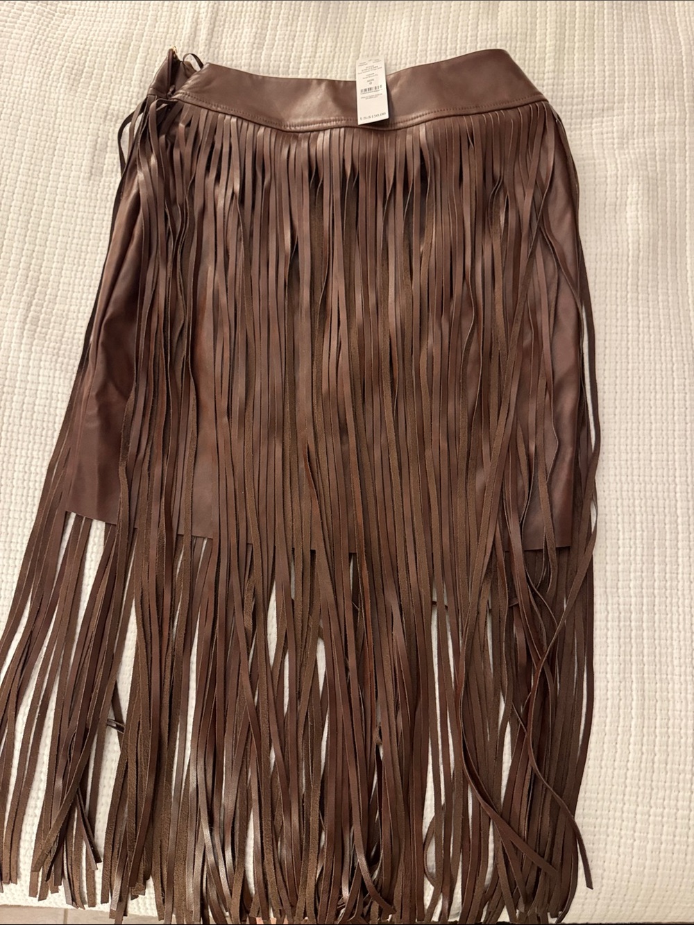 White House Black Market Brown Leather Fringe skirt